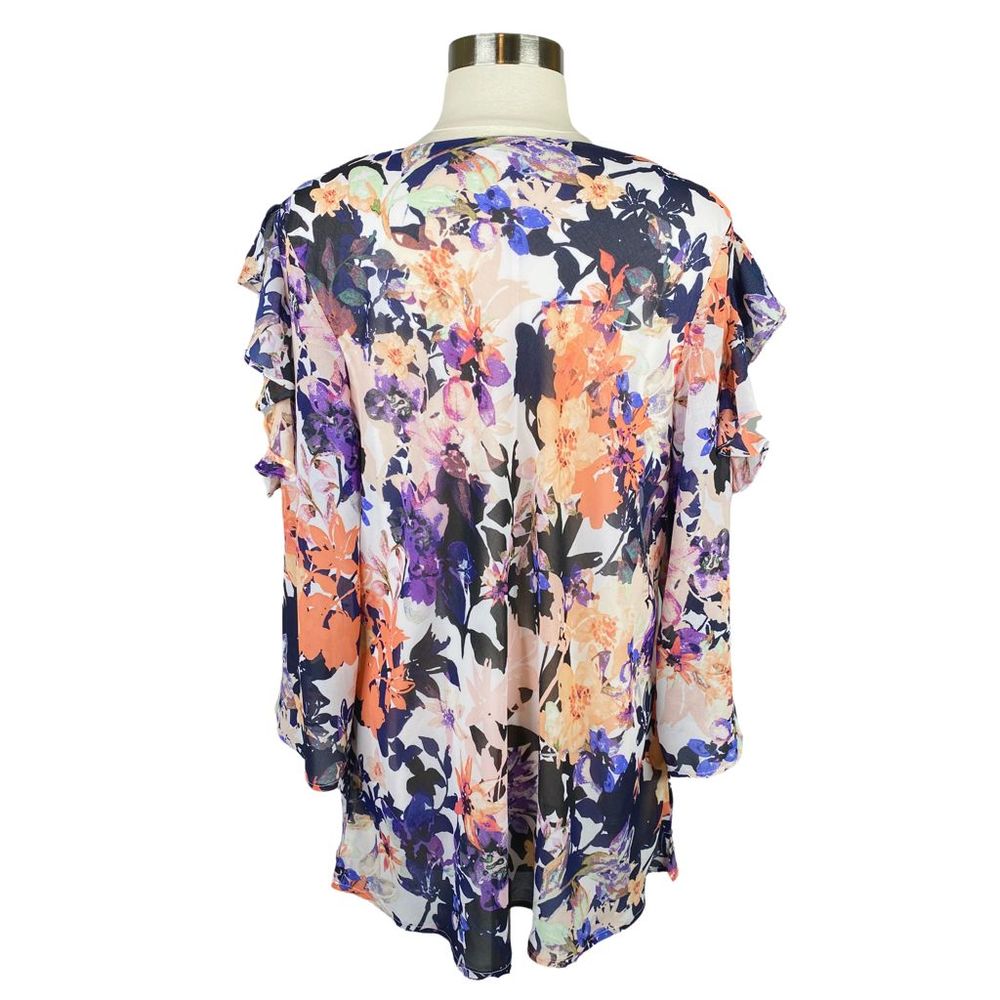 Signature Collection Ruffled Floral Cold-Shoulder Blouse - Size Large - Picture 7 of 8